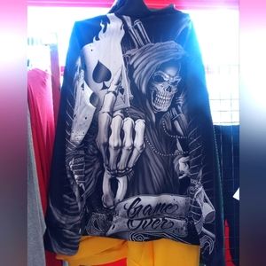 NWT SIZE LG GRIM REAPER CARD PLAYER PULLOVER HOODIE
